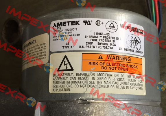 119155-03 obsolete/replacement 119155-06  Ametek Windjammer